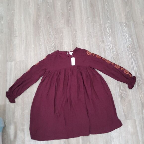 GYMBOREE size 14 Burgundy Boho Peasant Dress with Embroidered Sleeves NWT - Picture 1 of 4